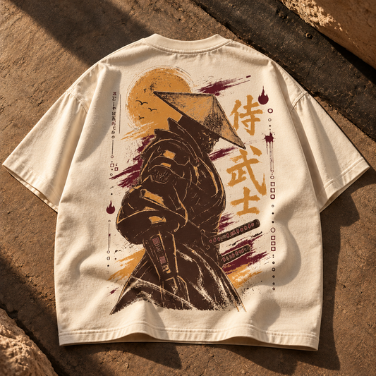 Samurai × No Mercy Oversized T-Shirt – Beige
