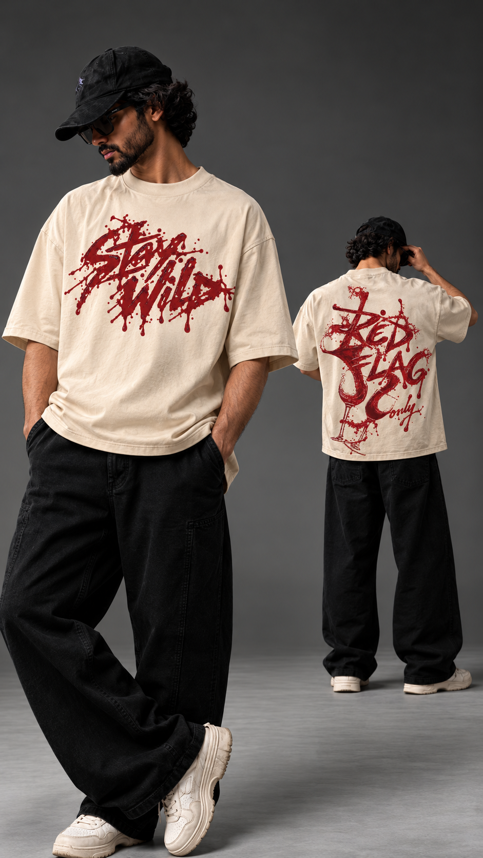 Red Flag Only Oversized T-Shirt – Beige