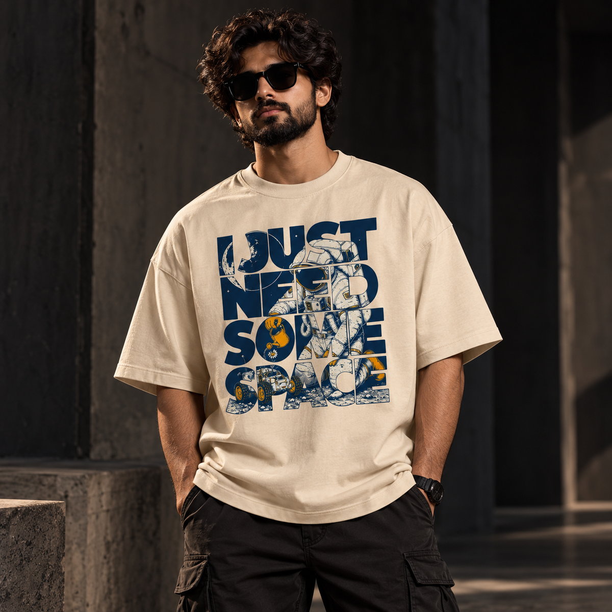 Just Need Some Space Oversized T-Shirt – Beige