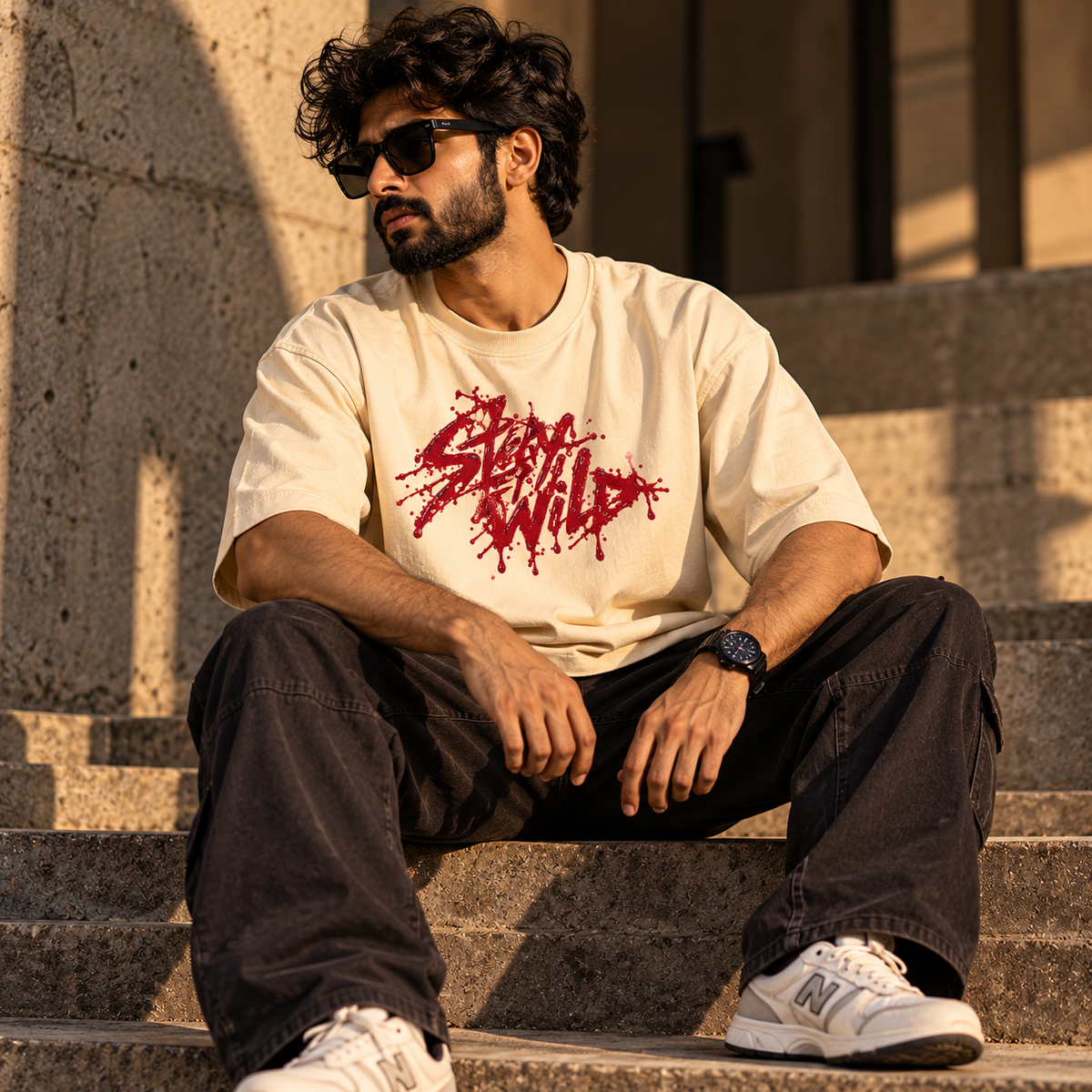 Red Flag Only Oversized T-Shirt – Beige